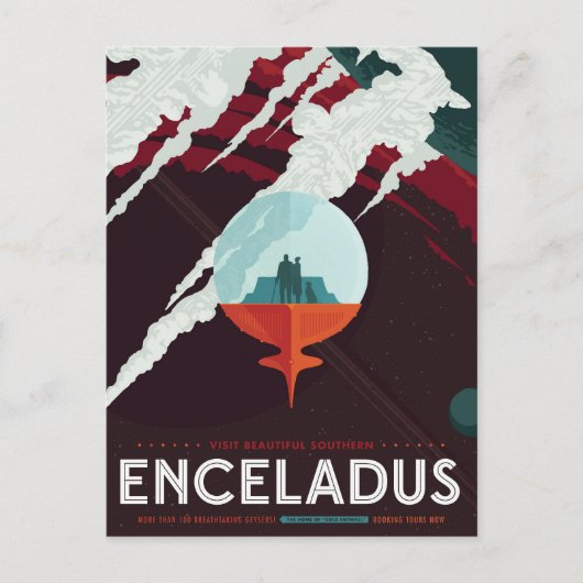 Retro Space Poster-Cassini missie naar Saturnus Briefkaart (Voorkant)