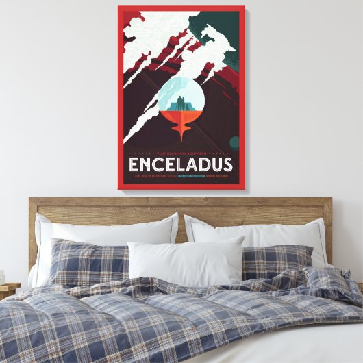 Retro Space Poster-Cassini missie naar Saturnus Canvas Afdruk (Insitu (Slaapkamer))