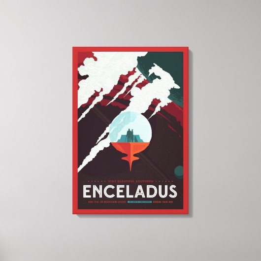 Retro Space Poster-Cassini missie naar Saturnus Canvas Afdruk (Voorkant)