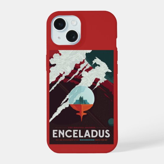 Retro Space Poster-Cassini missie naar Saturnus iPhone 15 Case (Achterkant)