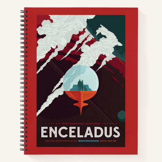 Retro Space Poster-Cassini missie naar Saturnus Notitieboek (Voorkant)