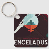 Retro Space Poster-Cassini missie naar Saturnus Sleutelhanger (Voorkant)