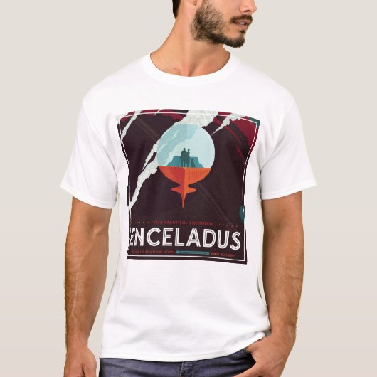 Retro Space Poster-Cassini missie naar Saturnus T-shirt (Voorkant)