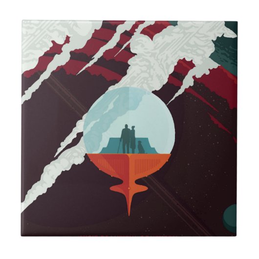 Retro Space Poster-Cassini missie naar Saturnus Tegeltje (Voorkant)