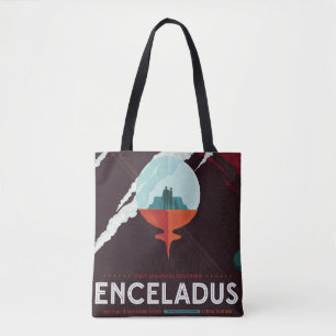 Retro Space Poster-Cassini missie naar Saturnus Tote Bag