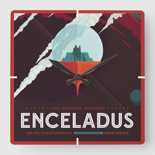 Retro Space Poster-Cassini missie naar Saturnus Vierkante Klok (Voorkant)