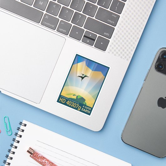 Retro Space Poster-De zwaartekracht van een Super  Sticker (Laptop met iPhone)