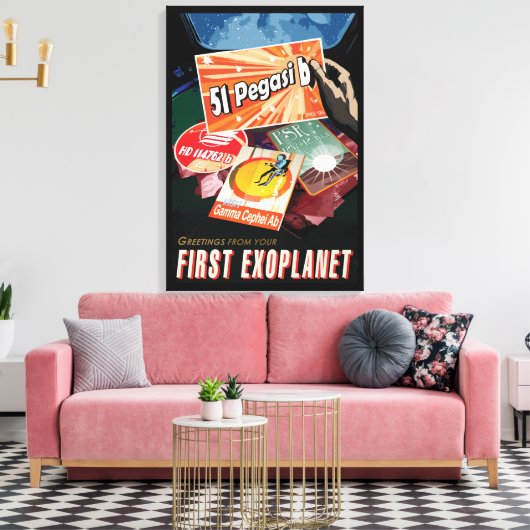 Retro Space Poster-Exoplanet Discovery 51 Pegasi B Canvas Afdruk (Insitu (Woonkamer))