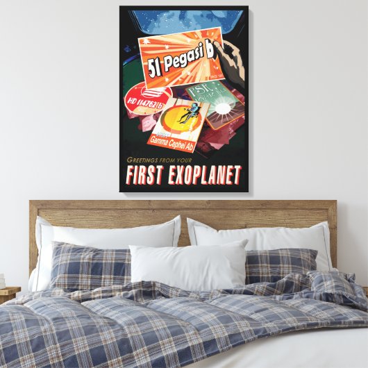 Retro Space Poster-Exoplanet Discovery 51 Pegasi B Canvas Afdruk (Insitu (Slaapkamer))