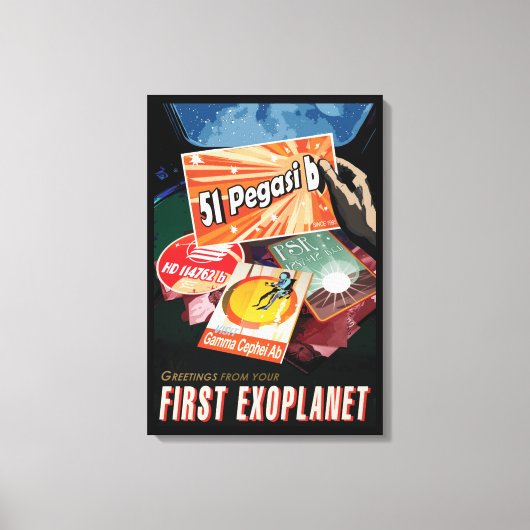 Retro Space Poster-Exoplanet Discovery 51 Pegasi B Canvas Afdruk (Voorkant)