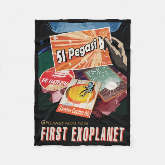 Retro Space Poster-Exoplanet Discovery 51 Pegasi B Fleece Deken (Voorkant)