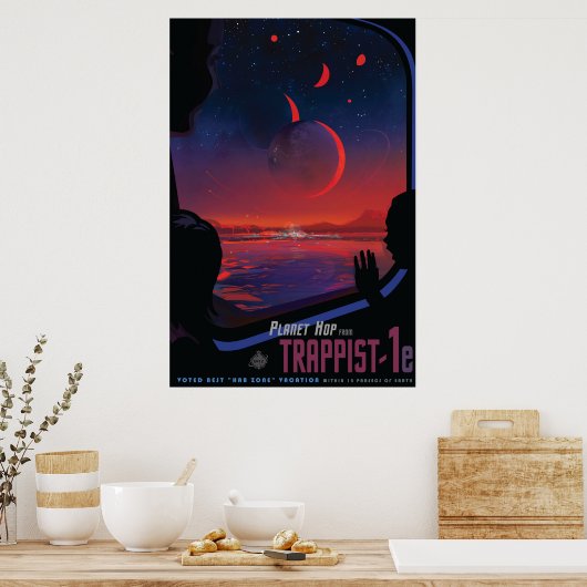 Retro Space Poster - Kijkers observeren trappist-1 (Keuken)