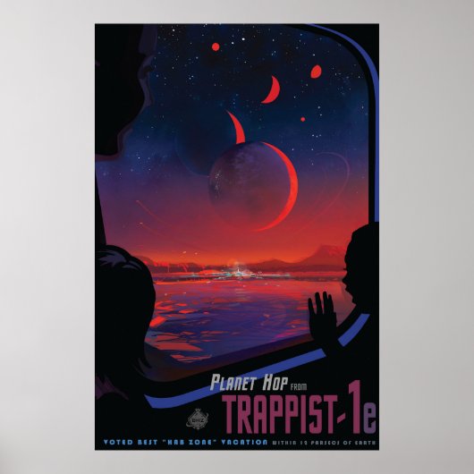 Retro Space Poster - Kijkers observeren trappist-1 (Voorkant)