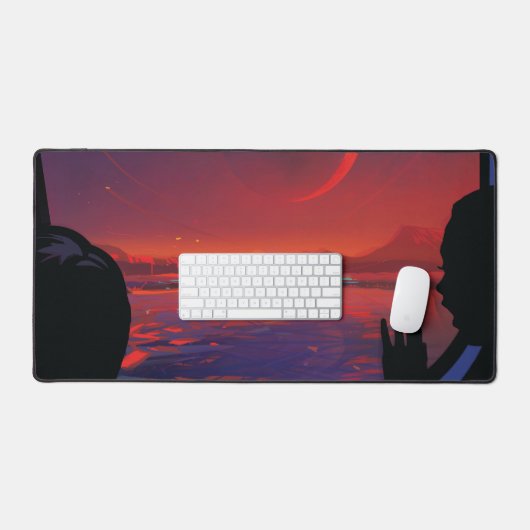 Retro Space Poster - Kijkers observeren trappist-1 Bureaumat (Keyboard & Muis)