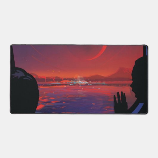 Retro Space Poster - Kijkers observeren trappist-1 Bureaumat (Voorkant)