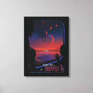 Retro Space Poster - Kijkers observeren trappist-1 Canvas Afdruk