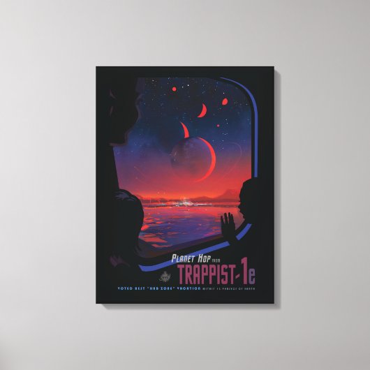 Retro Space Poster - Kijkers observeren trappist-1 Canvas Afdruk (Voorkant)