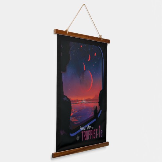 Retro Space Poster - Kijkers observeren trappist-1 Hangend Wandkleed (Gebogen)