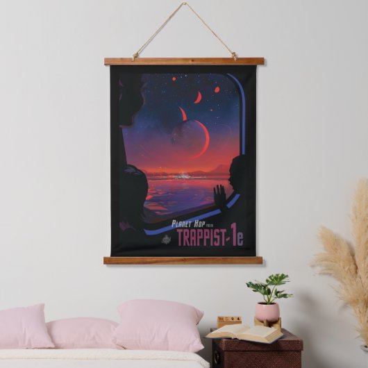 Retro Space Poster - Kijkers observeren trappist-1 Hangend Wandkleed (Slaapkamer)
