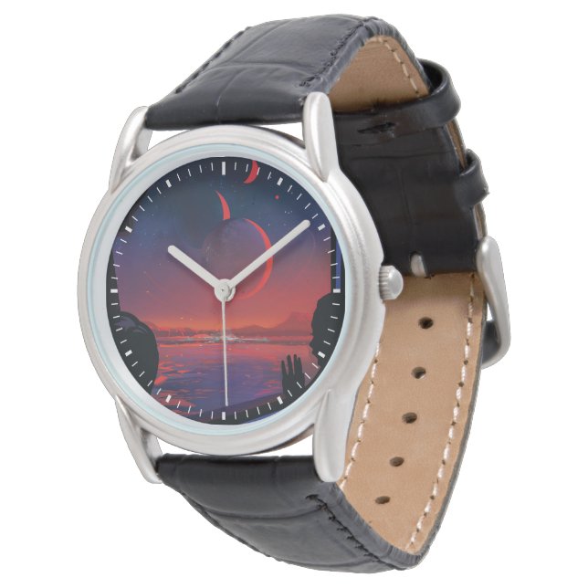 Retro Space Poster - Kijkers observeren trappist-1 Horloge (Gekanteld)