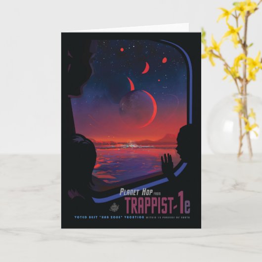 Retro Space Poster - Kijkers observeren trappist-1 Kaart (Gele Bloem)