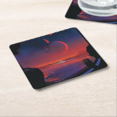 Retro Space Poster - Kijkers observeren trappist-1 Kartonnen Onderzetters (Schuin)