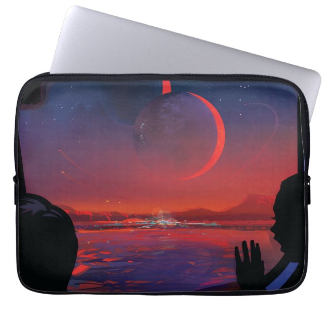Retro Space Poster - Kijkers observeren trappist-1 Laptop Sleeve (Voorkant)