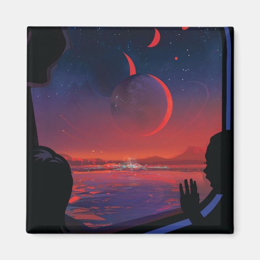 Retro Space Poster - Kijkers observeren trappist-1 Magneet (Voorkant)