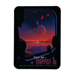 Retro Space Poster - Kijkers observeren trappist-1 Magneet