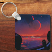 Retro Space Poster - Kijkers observeren trappist-1 Sleutelhanger (Voorkant)