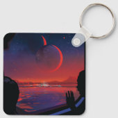 Retro Space Poster - Kijkers observeren trappist-1 Sleutelhanger (Achterkant)