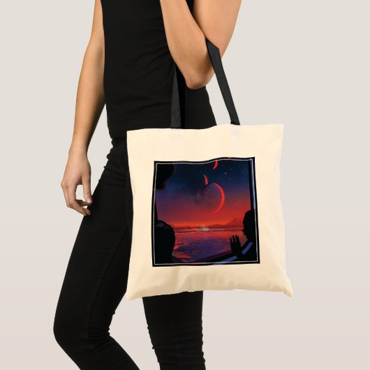 Retro Space Poster - Kijkers observeren trappist-1 Tote Bag (Voorkant (product))