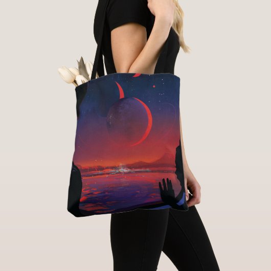 Retro Space Poster - Kijkers observeren trappist-1 Tote Bag (Dichtbij)