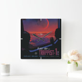 Retro Space Poster - Kijkers observeren trappist-1 Vierkante Klok (Huis)