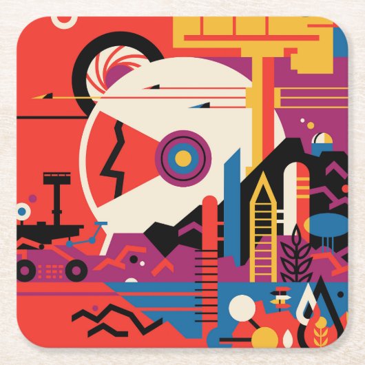 Retro Space Poster - Mars Exploration Program. Kartonnen Onderzetters (Voorkant)