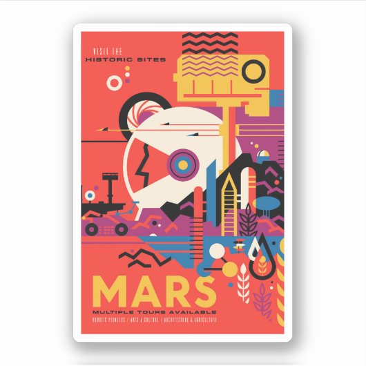 Retro Space Poster - Mars Exploration Program. Sticker (Voorkant)