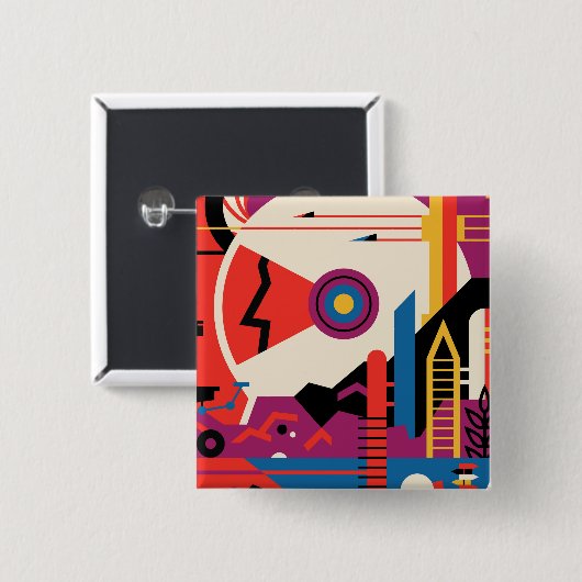 Retro Space Poster - Mars Exploration Program. Vierkante Button 5,1 Cm (Voorkant /achterkant)