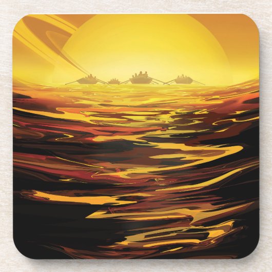 Retro Space Poster - Titan, de grootste maan van S Bier Onderzetter (Voorkant)