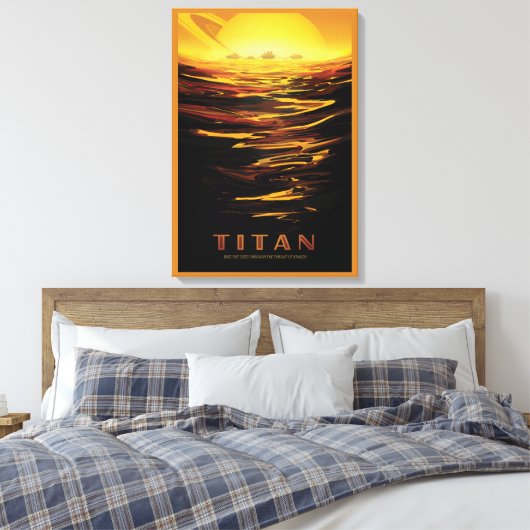 Retro Space Poster - Titan, de grootste maan van S Canvas Afdruk (Insitu (Slaapkamer))