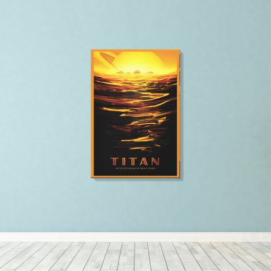 Retro Space Poster - Titan, de grootste maan van S Canvas Afdruk (Insitu (Houten vloer))
