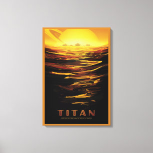 Retro Space Poster - Titan, de grootste maan van S Canvas Afdruk