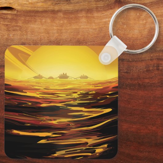 Retro Space Poster - Titan, de grootste maan van S Sleutelhanger (Achterkant)