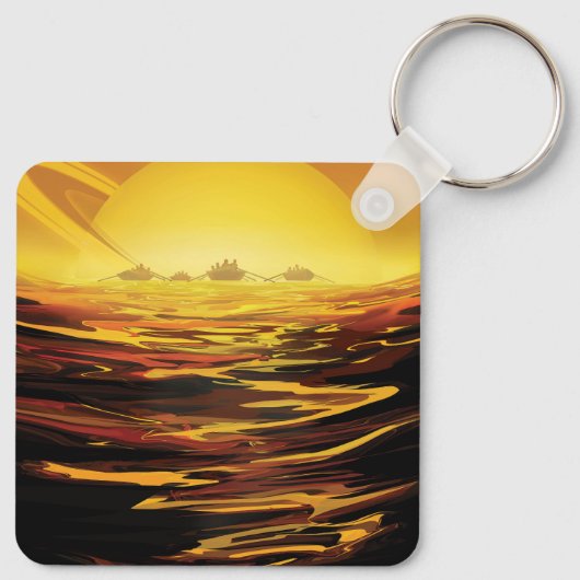 Retro Space Poster - Titan, de grootste maan van S Sleutelhanger (Achterkant)