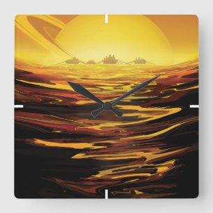 Retro Space Poster - Titan, de grootste maan van S Vierkante Klok