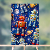 Retro space robots Galactic voyage fine art poster (Neutraal)