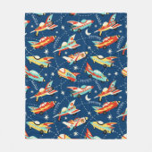 Retro Space Rocket Cars Blue - Aangepaste naam Fleece Deken (Voorkant)