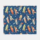 Retro Space Rocket Cars Blue - Aangepaste naam Fleece Deken (Voorkant (Horizontaal))
