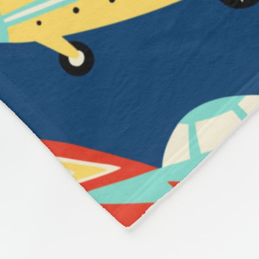 Retro Space Rocket Cars Blue - Aangepaste naam Fleece Deken (Hoek)