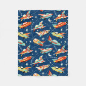 Retro Space Rocket Cars Blue - Aangepaste naam Fleece Deken (Voorkant)