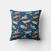 Retro Space Rocket Cars Blue - Aangepaste naam Kussen (Achterkant)